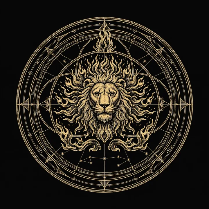 Golden engraved astrolabe emblem of Leo