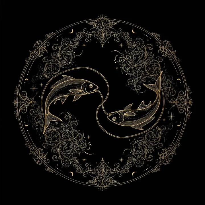 Golden emblem of Pisces