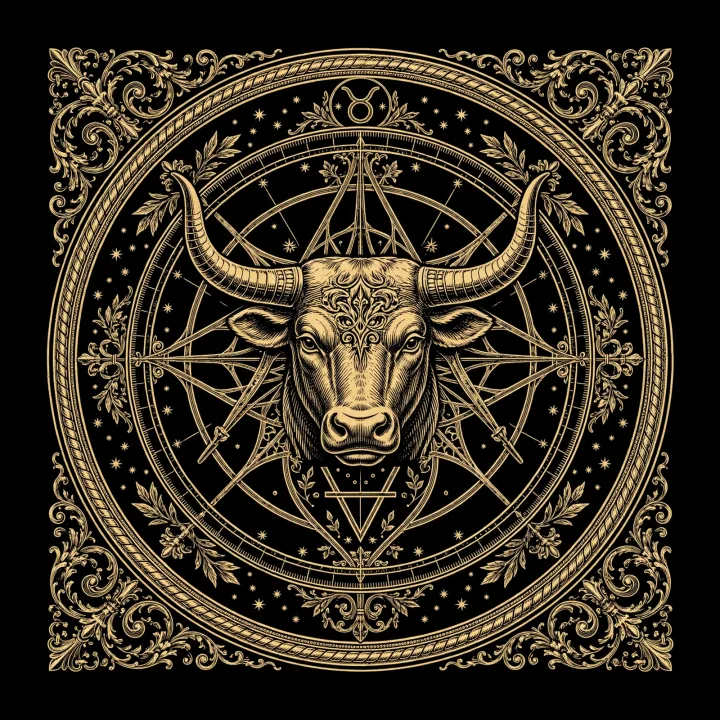 Golden engraved astrolabe emblem of Taurus