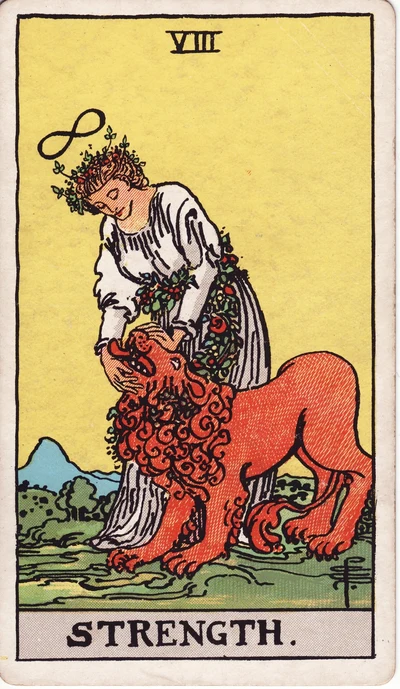 The Strength tarot card face