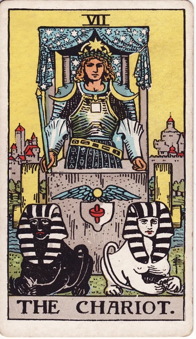 The The Chariot tarot card face