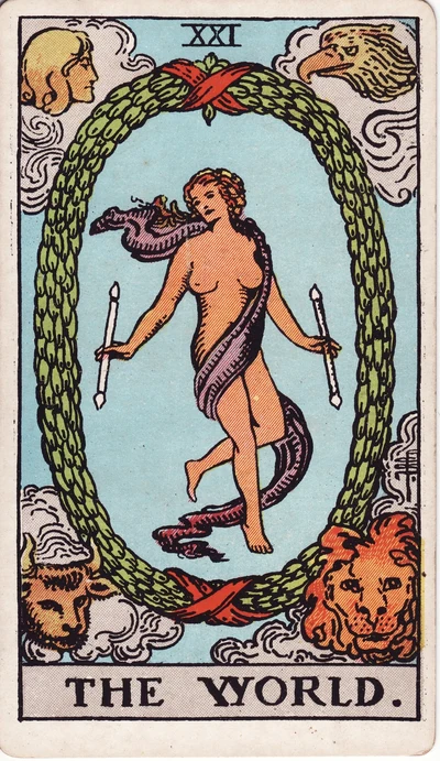 The The World tarot card face